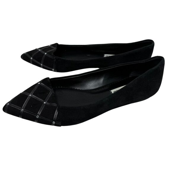 Karl Lagerfeld Black Suede Pointed-Toe Flats Studded Grid Design Nala 8M Womens - Picture 3 of 7